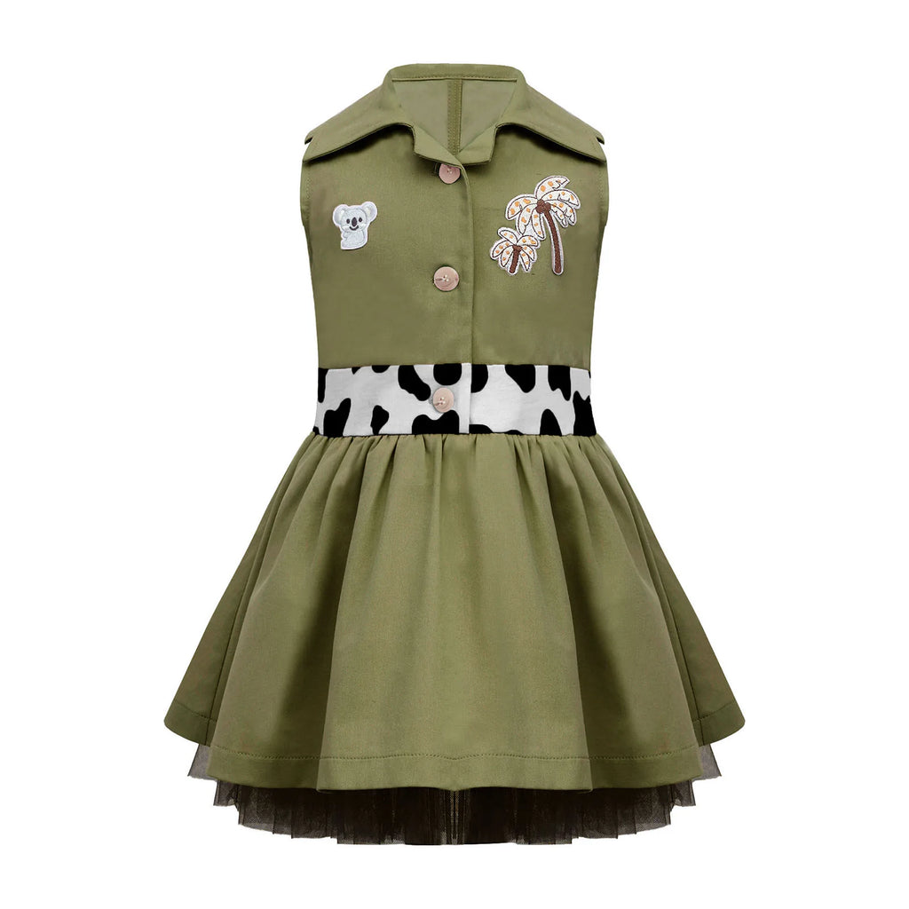 Toddler Baby Girls Zookeeper Suit Sleeveless Cute Animal Embroidery Tulle Dress Birthday Party Cake Smash Zoo Keeper Outfits