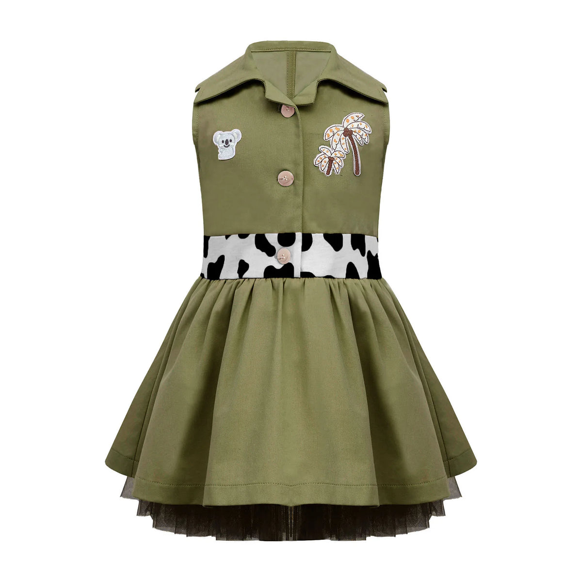 Toddler Baby Girls Zookeeper Suit Sleeveless Cute Animal Embroidery Tulle Dress Birthday Party Cake Smash Zoo Keeper Outfits