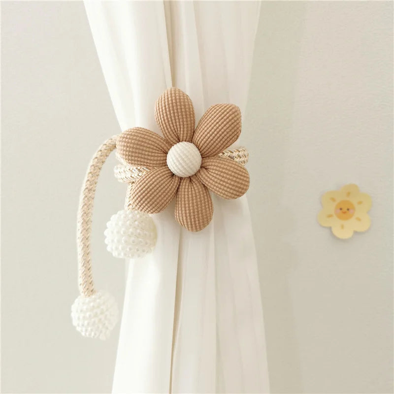 2Pcs Nordic Ins Style Three-Dimensional Flower Pearl Buckle Curtain Tiebacks Children's Room Decoration Mosquito Net Tie Rope Binding Rope