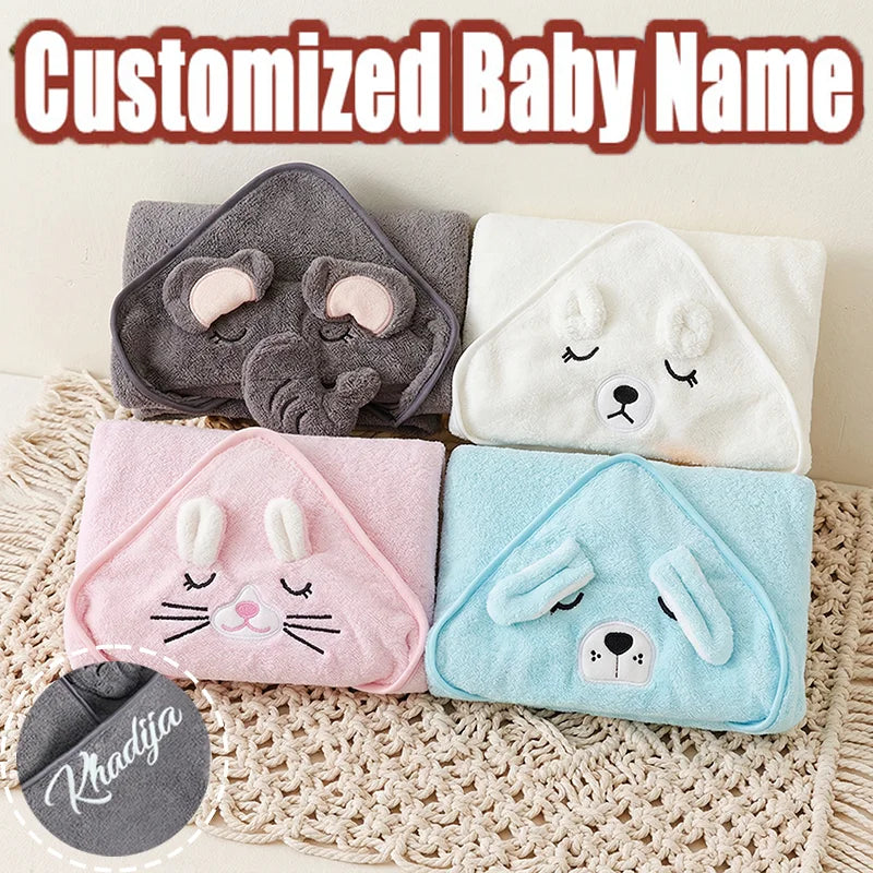 Personalized Baby Bath Towel with Name – Cartoon Animal Hooded Soft Towel