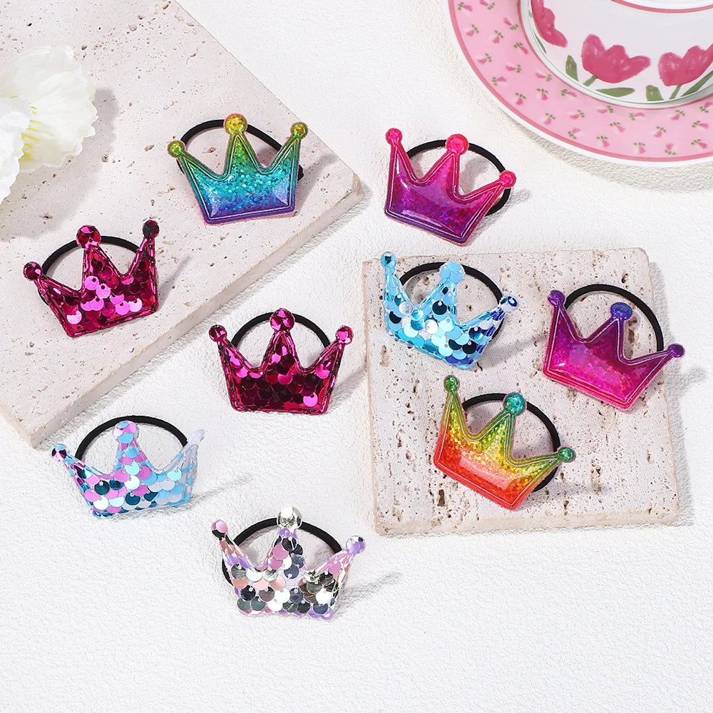 Random 40Pcs Crown rubber band headrope children's ponytail hairband rubber band party glitter colored headpiece