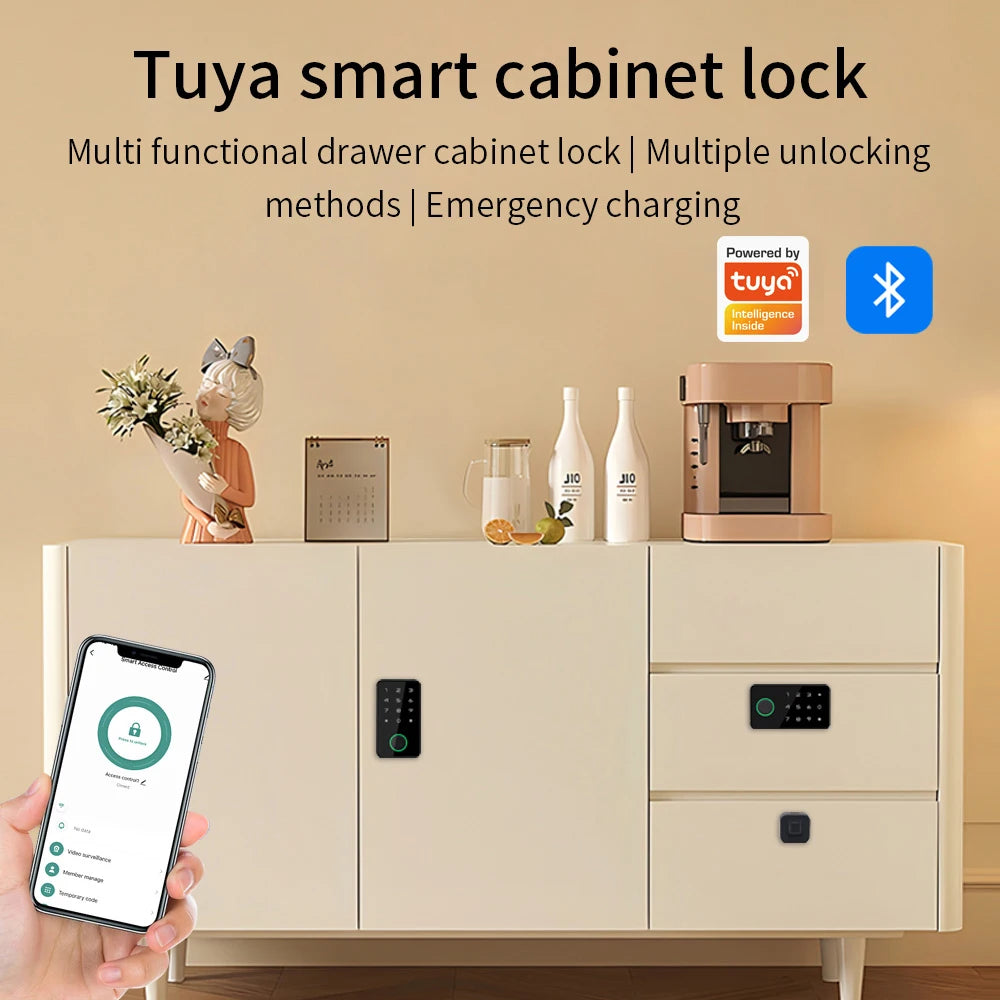 Support Tuya APP Smart Fingerprint No Punch Cam Lock Cabinet Lock Door Drawer Filing Cabinet Post Mail Box Furniture Locker