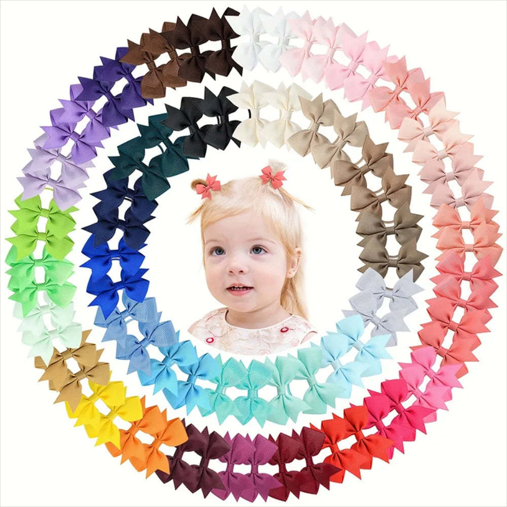 10Pcs/lot Solid Ribbon Bowknot Hairband for Girls Headwear 2.6inch Elastic Satin Head Band Hair Rope Wholesale