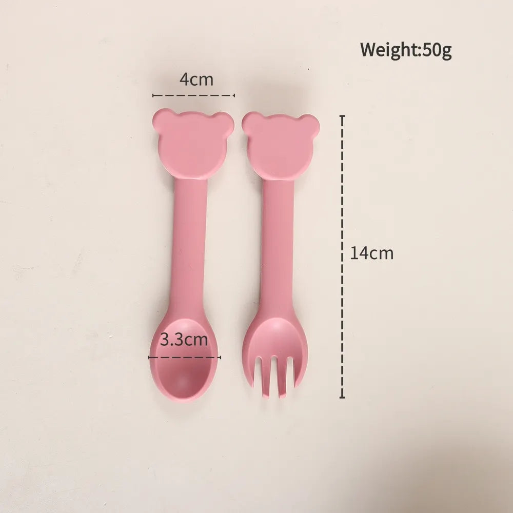 Personalized Baby Silicone Bowl with Name – 300ml Bear Suction Bowl with Spoon & Fork