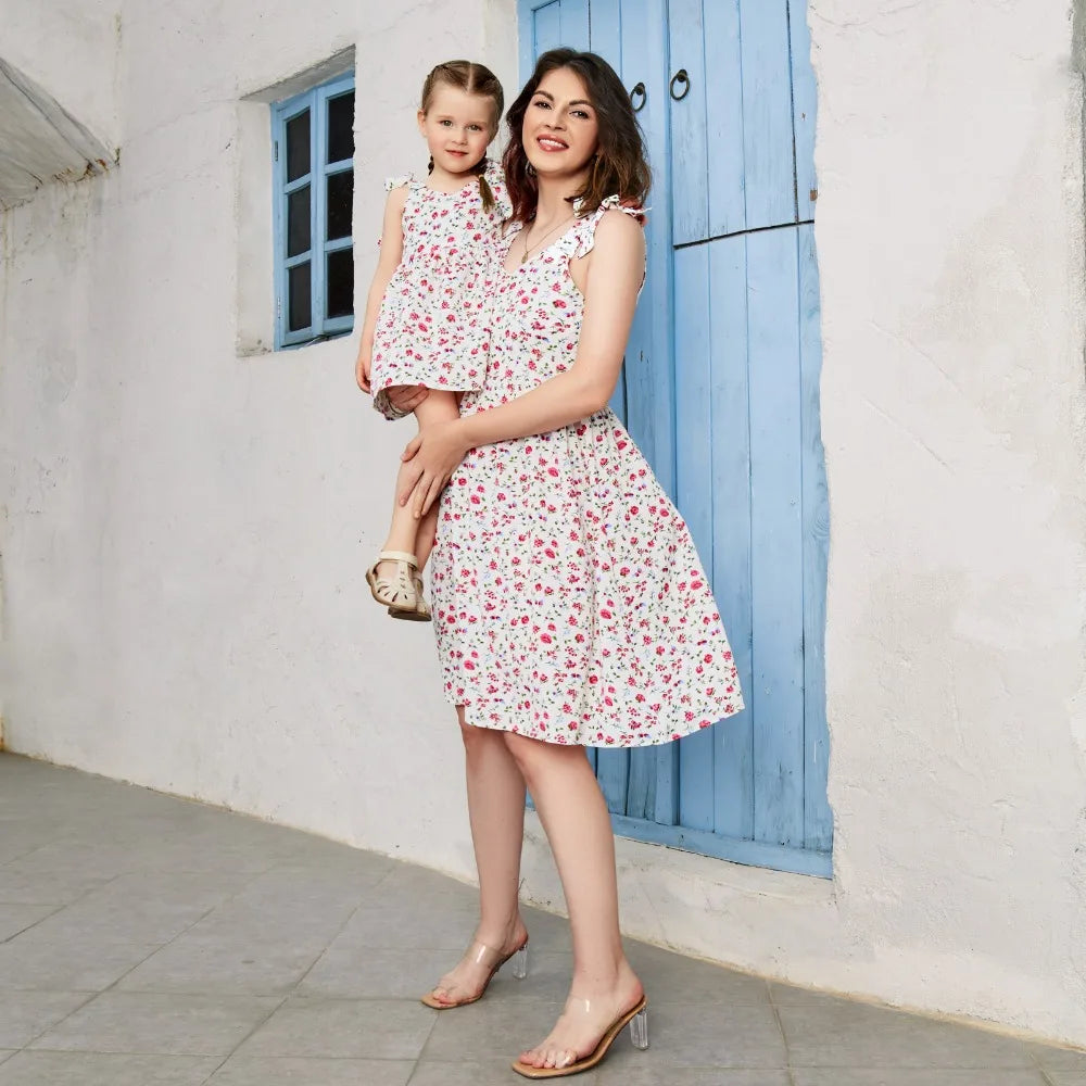 Summer Long Dress Robe Femme Casual Family Matching Outfits Boho Children's Clothing Beach Mother Daughter Dress Vestidos