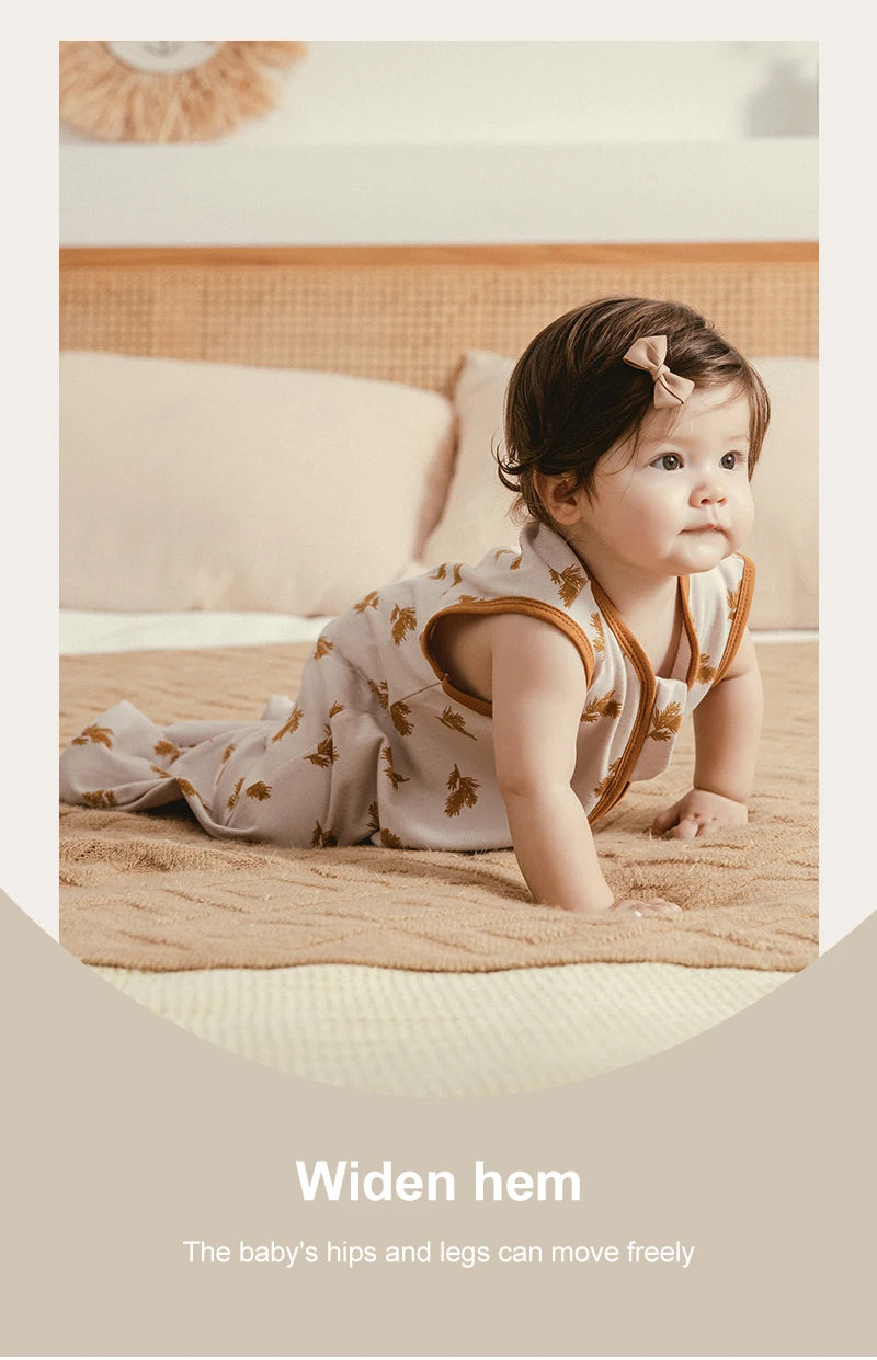 0-24 Months Baby Sleeping Bag Summer Thin Layer Sleep Sacks 0.5Tog One-Piece Sleepwear Beige Wheat Printed Anti-Kick Blanket