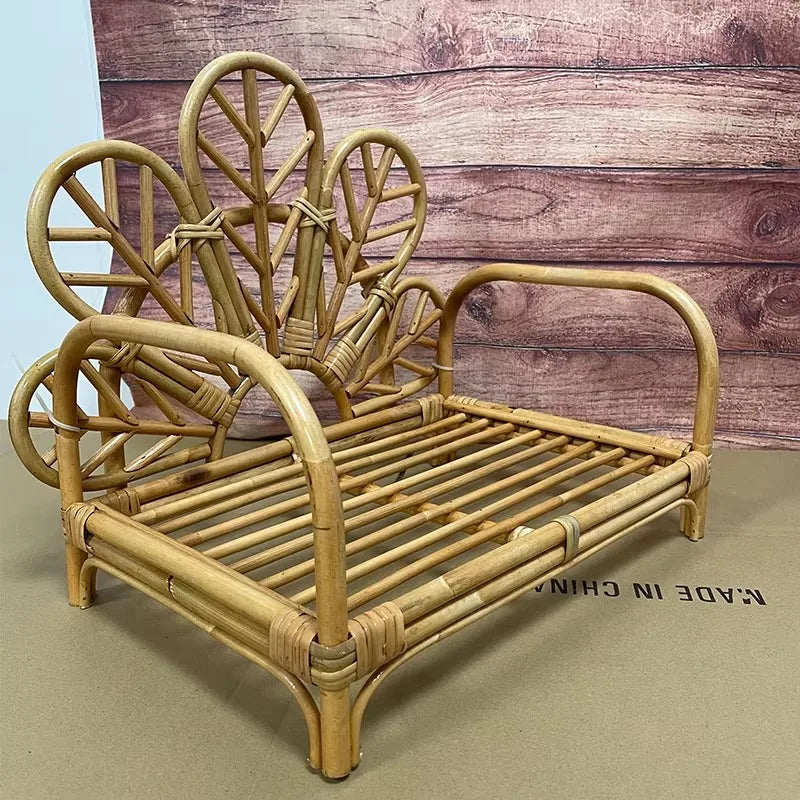 Newborn Photography Furniture Hand-woven Rattan Basket Chair and Beige Gray Backdrop Blanket Decor Baby Photoshoot Accessories