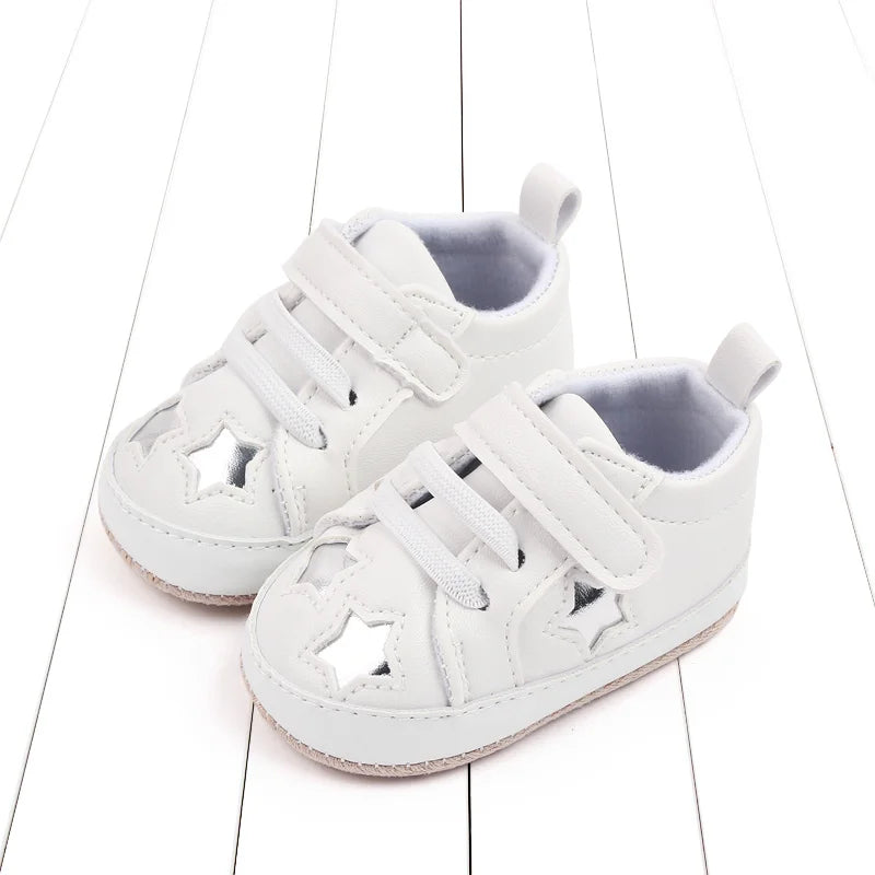 2025 Spring And Autumn Baby Boy and Girl Shoes Soft PU Anti-slip Casual Prewalking Shoes for 0-18M First Step Shiny Stars BC2275