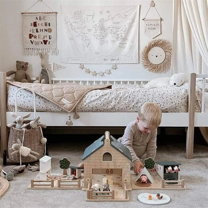 Ins Nordic Wooden Stars Garlands Wall Hanging Ornaments Home Room Pull Flag Children's Room Decoration Party Bunting Banner