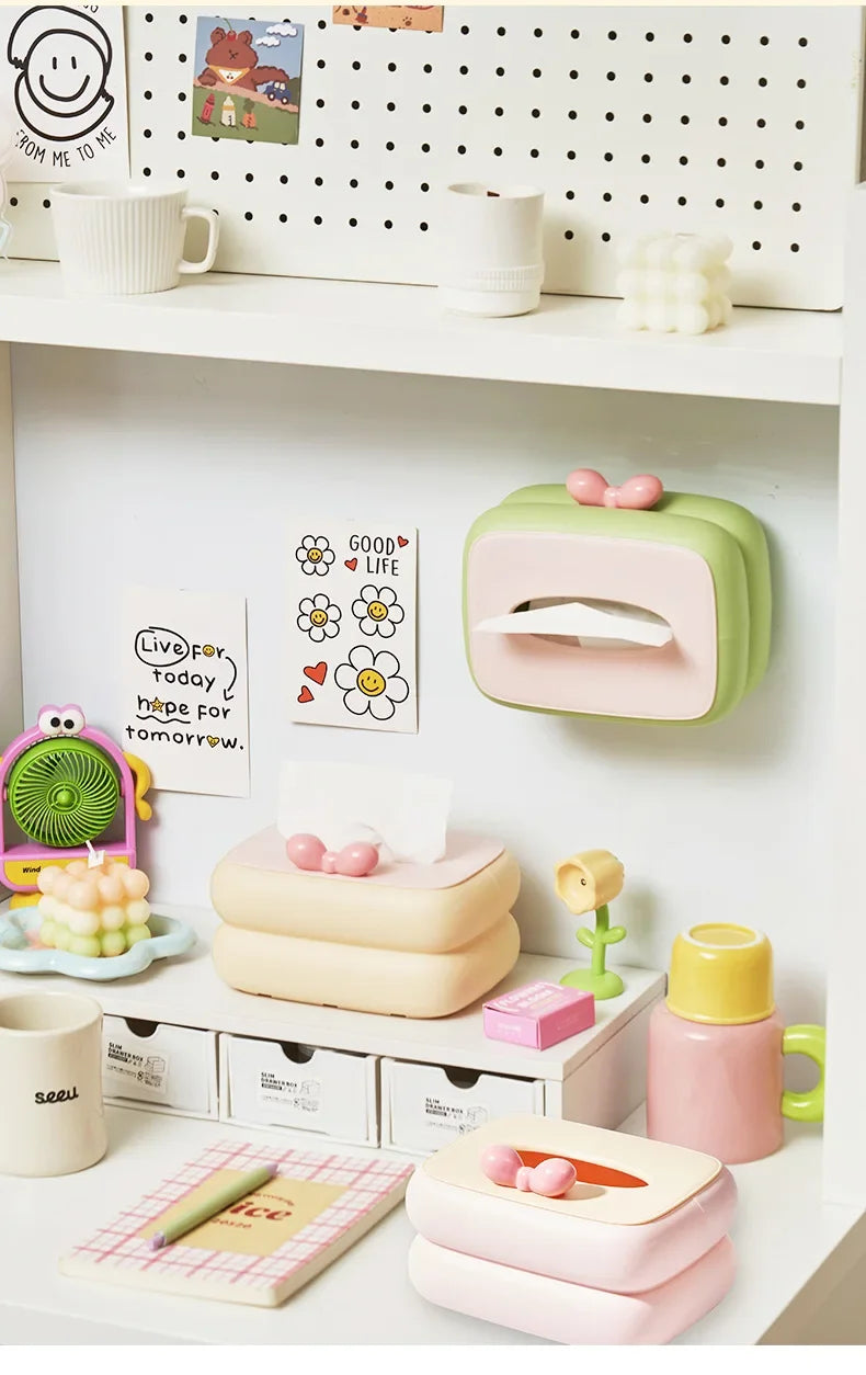 Cute automatic lift tissue box with large storage, ideal for desks and tables.