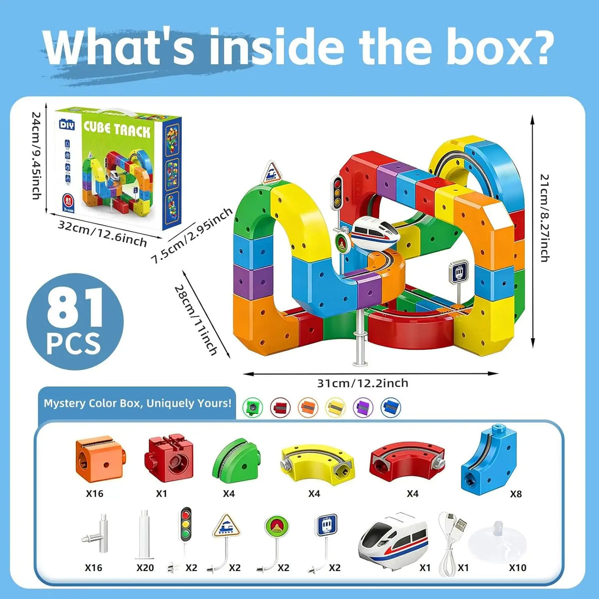 Bir 3D Electric Train Set With Flexible Race Track Anti Gravity Car STEM Educational Building Toy 81Piece