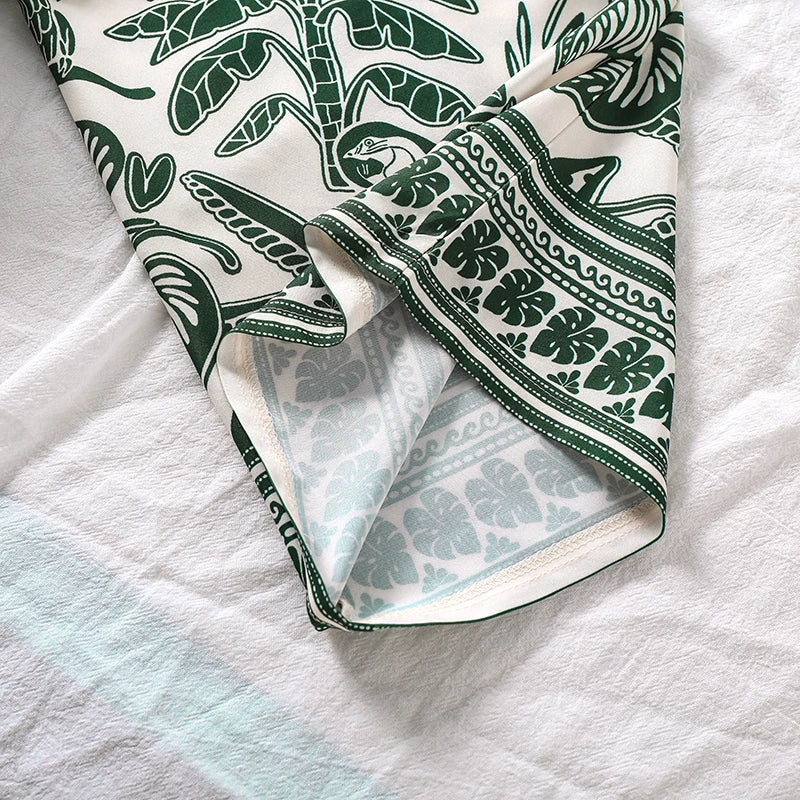 Teen Girls Botanical Print Jumpsuit, Back Big Bow Flared Cuff High Waist Loose Straight Long Casual Playsuit