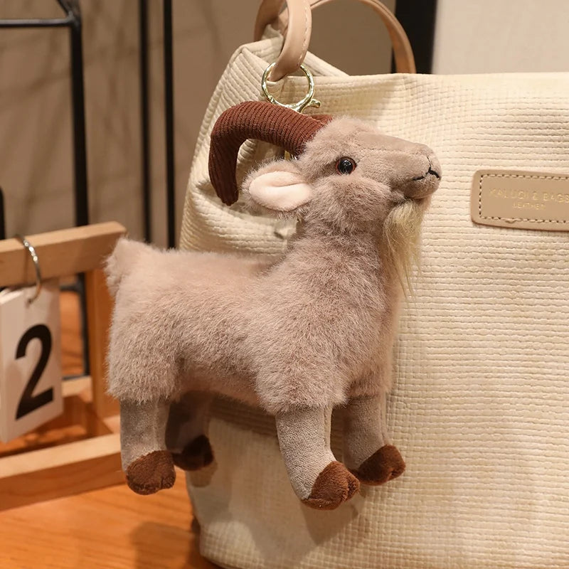 Hot Realistic Goat Plush Toy Bag Pendant Lifelike Simulation Mountain Stuffed Animal Doll Soft Fluffy Ram Plushie Birthday Gift