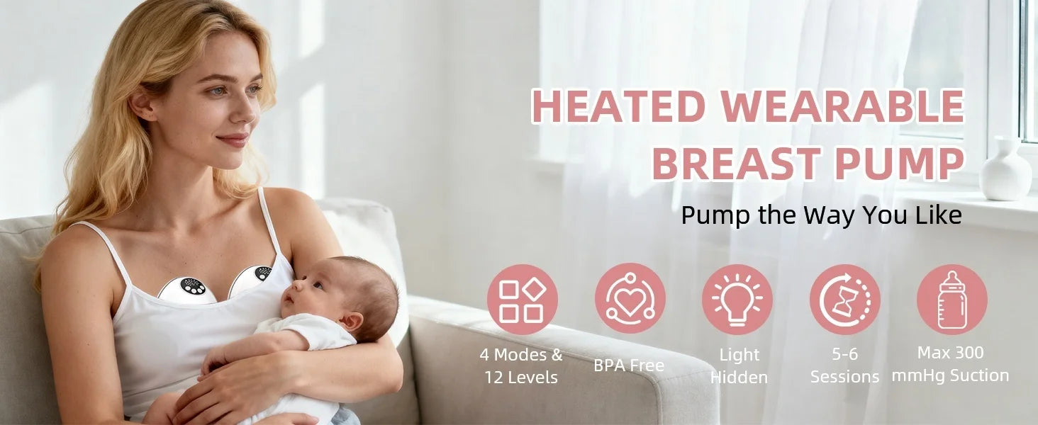 Wearable Electric Breastmilk Pump Handsfree BPA Free With UV Sterilize & Heated Base For Optional Wireless Breast Pump On-the-go