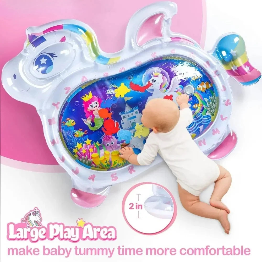 Baby Water Mat Inflatable Unicorn Tummy Time Watermat Water Play Sensory Toy for Infants Portable Travel Water Pad for Baby Gift