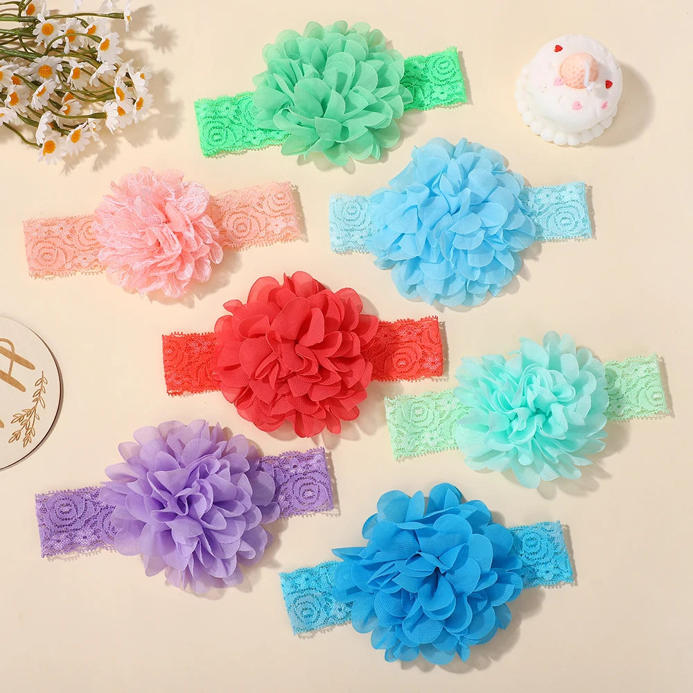 20Pcs random color lace nylon hair band for baby elastic wide band flower headband cute infant no harm to hair headdress