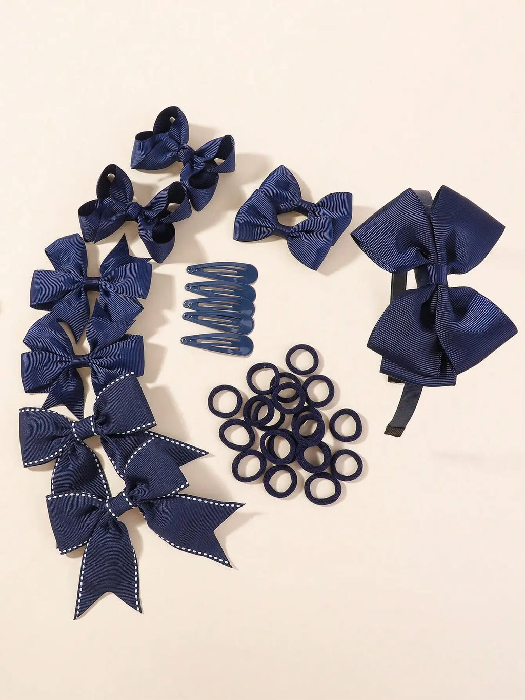 34Pcs Navy Blue Bow Hair Accessories Set for Girls Kids Hair Clips Headbands Elastic Hair Ties School Uniform Hair Styling Tools