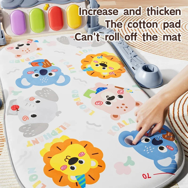 Baby Activity Play Mat with Music & Lights, 5 Detachable Sensory Toys Kick Piano Mat, Tummy Time Game Playmat