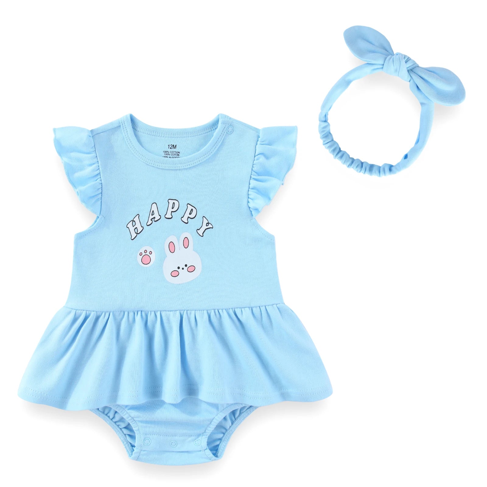 Cartoon Cute Baby Girl Clothing Set Ruffled Sleeveless Bodysuits Heaedband Summer Newborn Clothes 0-24 Months Infant Outfits