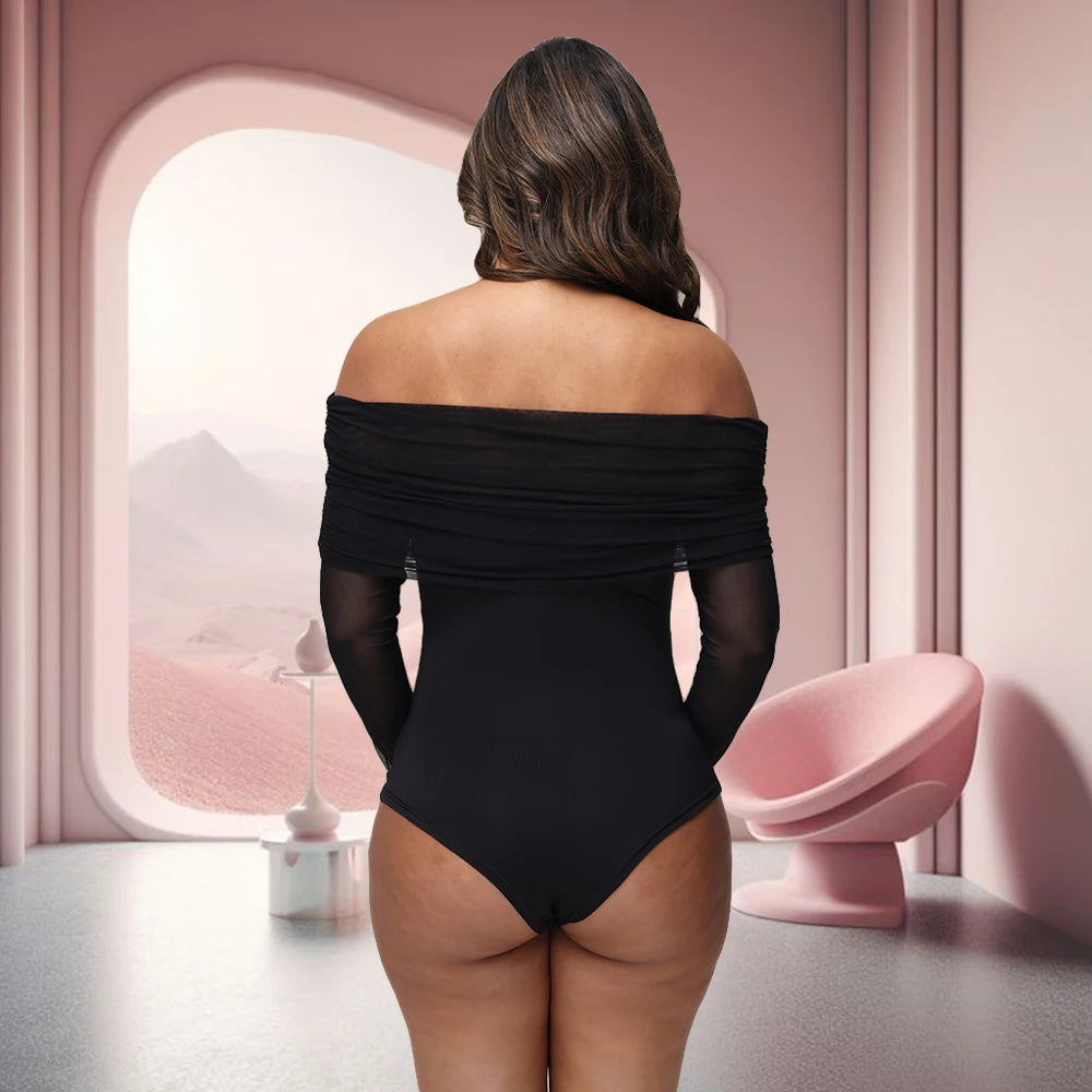 Maternity Photoshoot Bodysuit Long Sleeves Off-Shoulder Mesh Collar Bodycon Sexy See-Through Photography Jumpsuit
