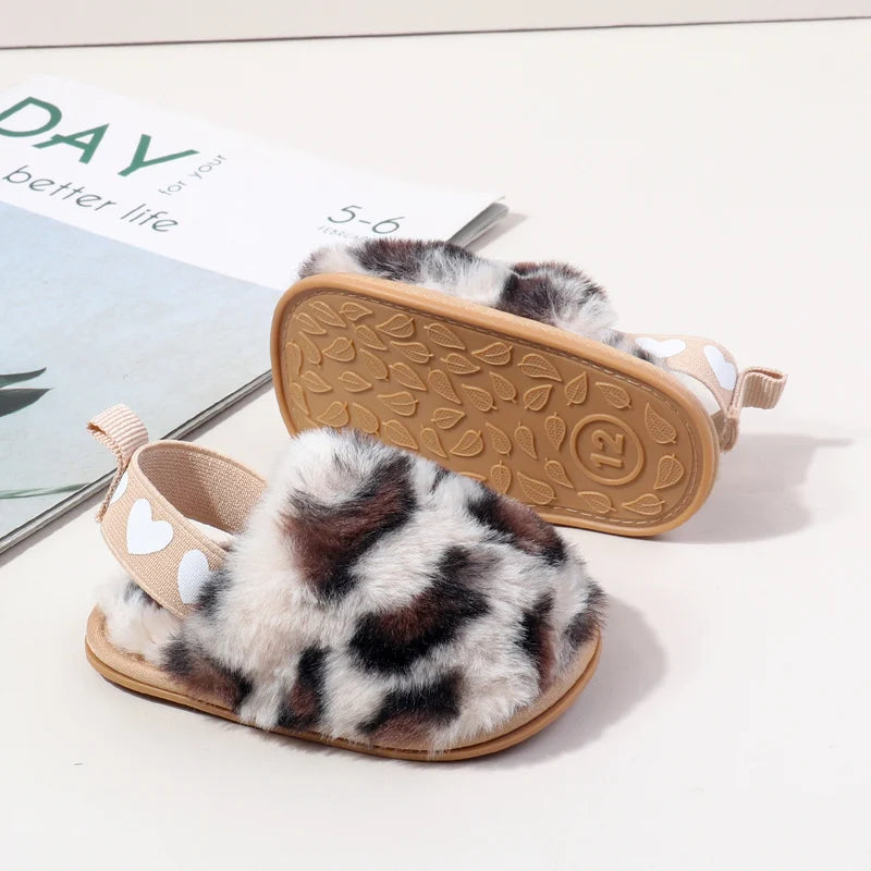 Winter Baby Plush Toe Soft Slippers Spring and Autumn Girls Boys Indoor Walking Shoes Fashion Leopard Point Toddler Infant Shoes