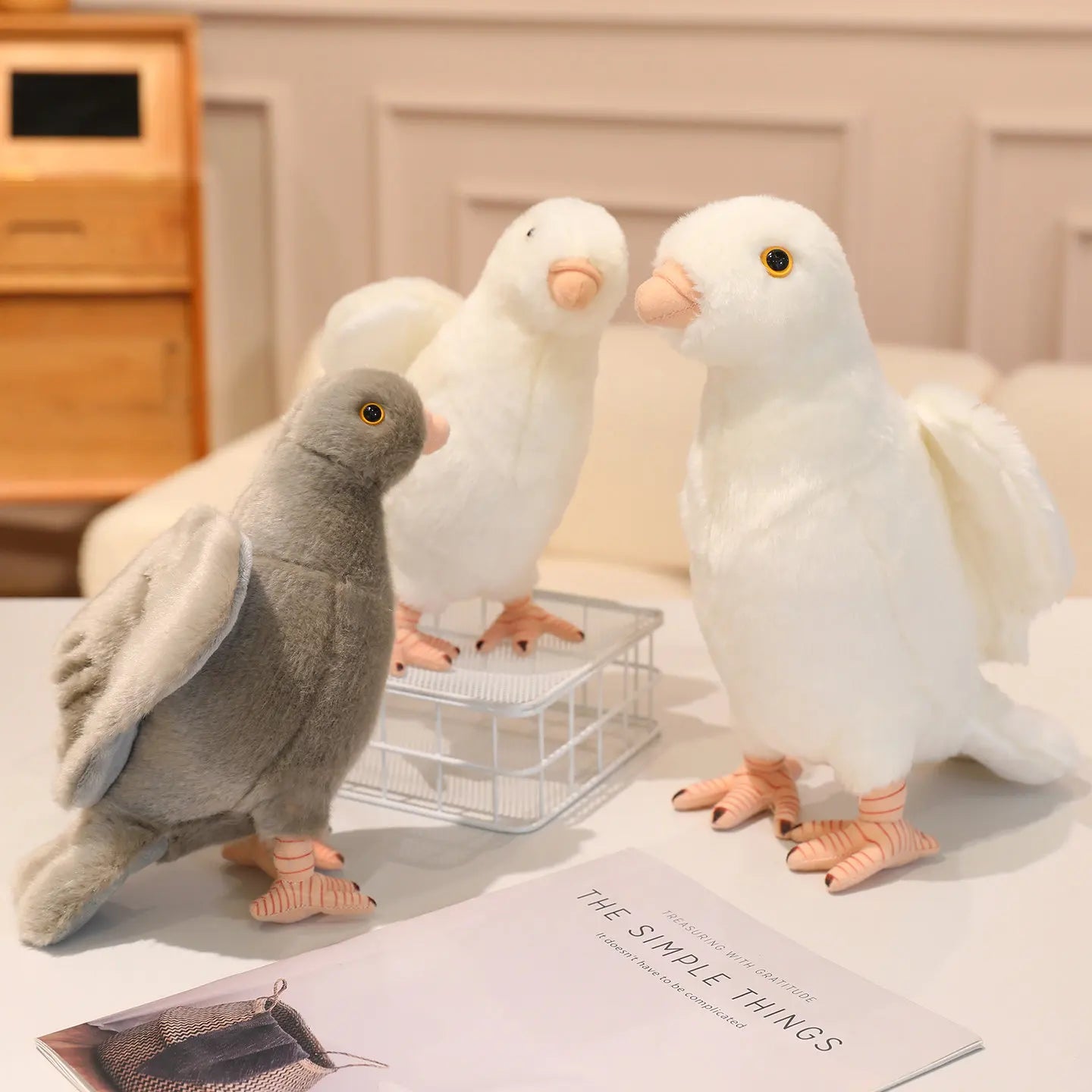 Grey White Simulation Pigeon Plush Toy Peace Dove Stuffed Animal Doll for Kids Home Decor And Photography Props