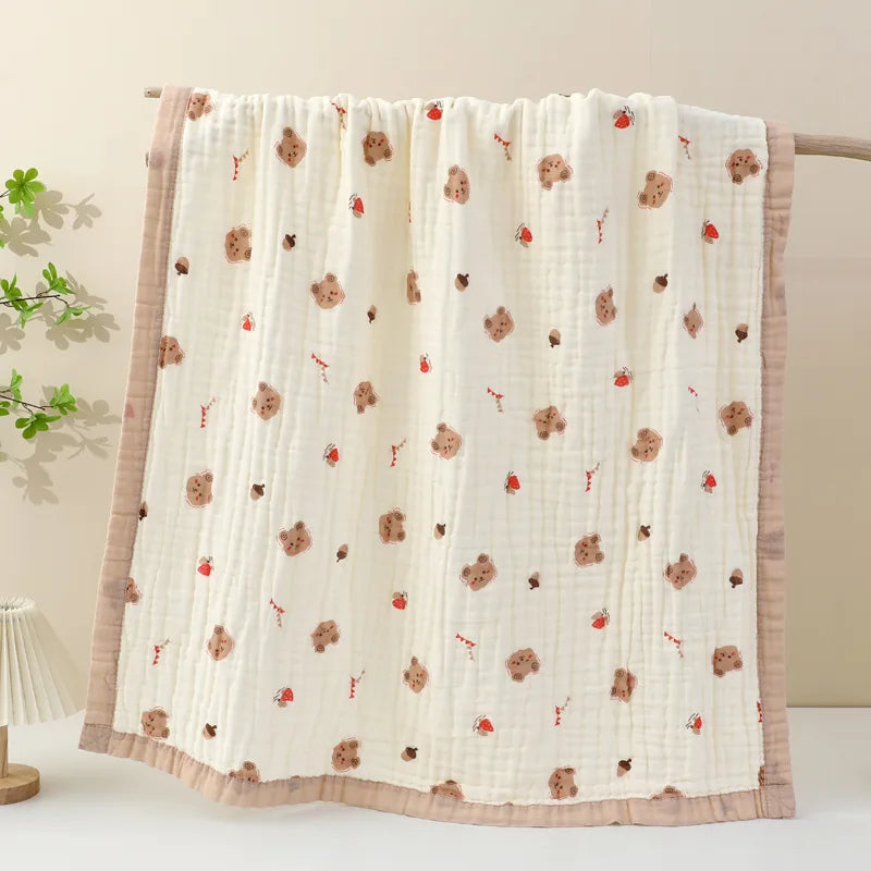 Baby Blanket Cotton 6 Layers Thicken Soft Gauze Newborn Cartoon Swaddle Blankets Summer High-density Breathable infant Blanket