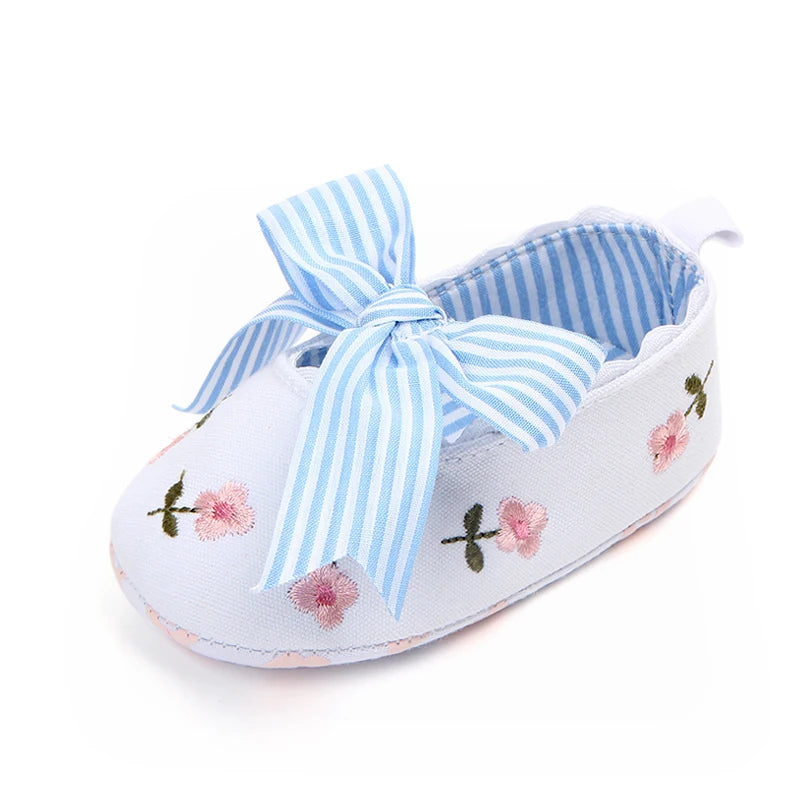 Baby Flower Bow Princess Shoes For First Walkers Soft Soles Non-Slip Infant Shoes
