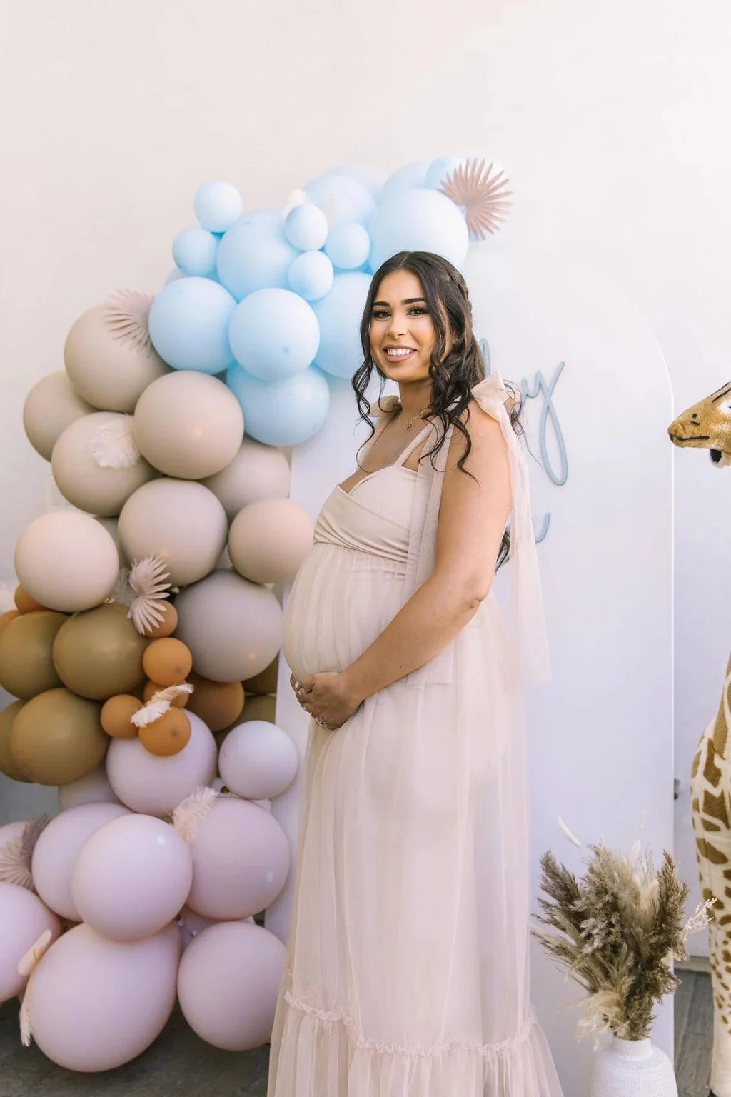 Maternity Summer Photography Dress Sleeveless Off Shoulder Soft Tulle Women Pregnancy Gown for Baby Shower Photoshoot