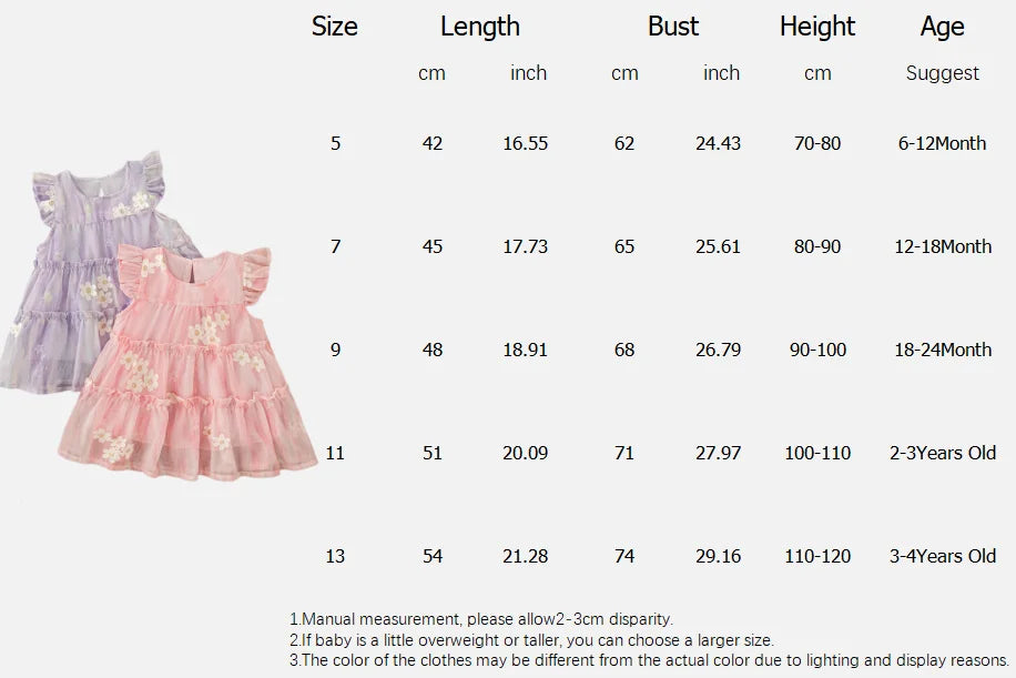 Baby Clothes for Girl Summer Fashion Floral Purple Birthday Party Baby Girl Fairy Dress Korean Style Sweet Toddler Tulle Dress