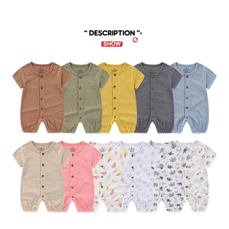 Kiddiezoom 1 PCS Fashion Four Seasons Unisex Solid Short Sleeve Baby Boy Girl Rompers 100%Cotton Soft infant Jumpsuit Clothes