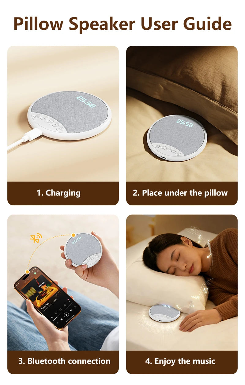 Lenovo Pillow Speaker HiFi Sleep Sound Machine White Noise Bluetooth 5.4 Speaker Digital Alarm Clock Timer Long Battery Life