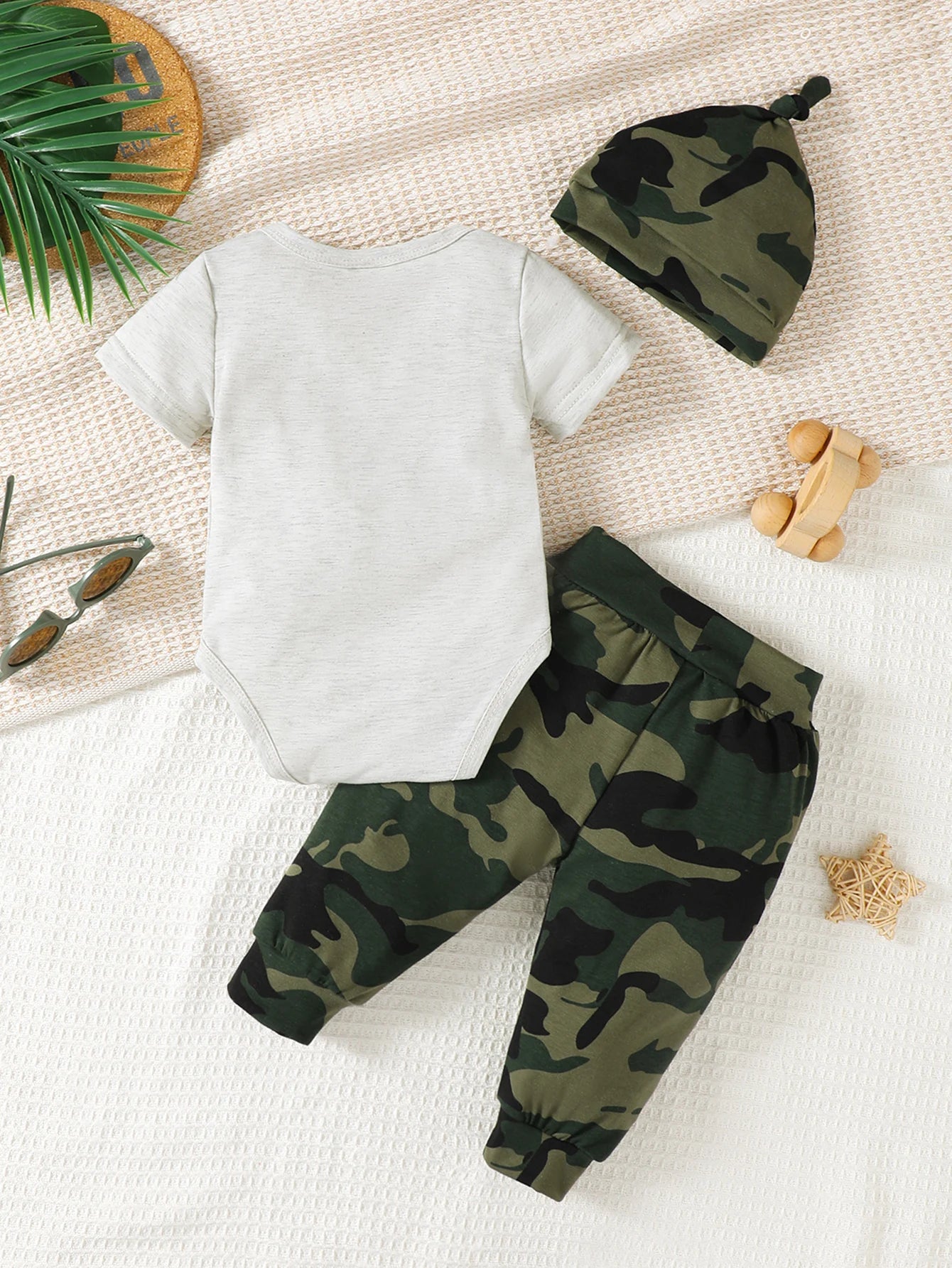 Newborn Baby Boy Set Letter Printed Short Sleeve Camouflage Printed Long Sleeve and Hat 3Pcs/Set for 0-18 Months Boys Summer Set