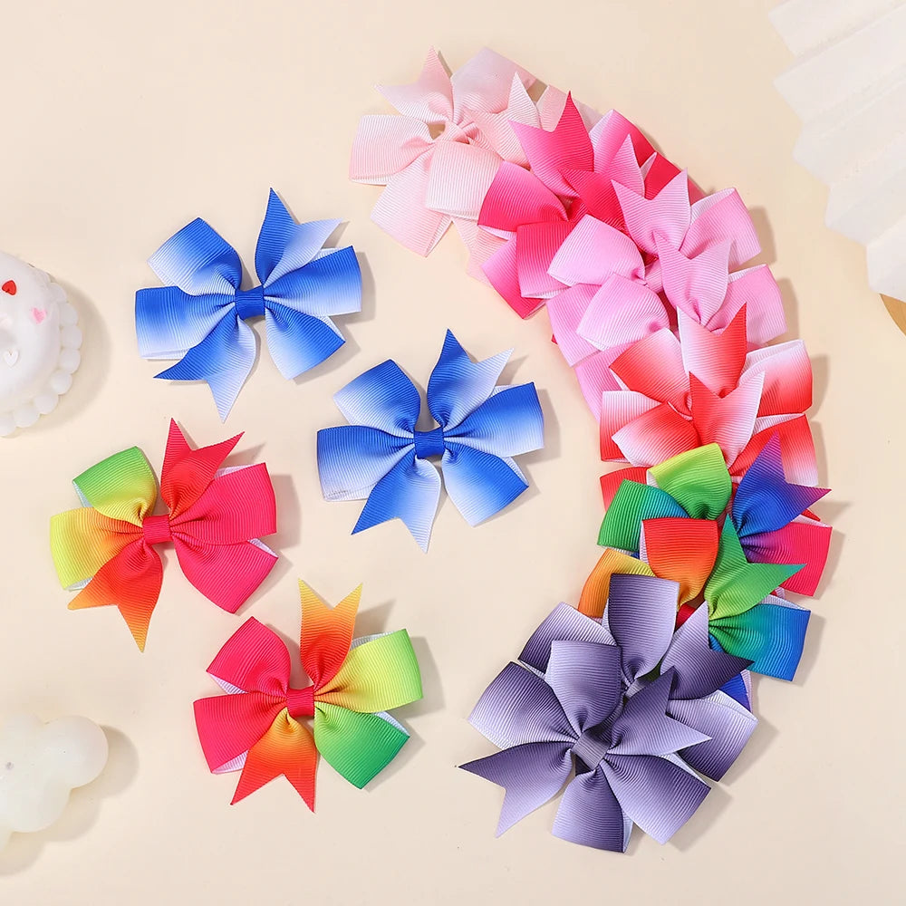 60Pcs Random Bowknot Hair Bangs Hairgripes 3 Inch Rainbow Bow Hairclip Girls Lovely Travel Headwear