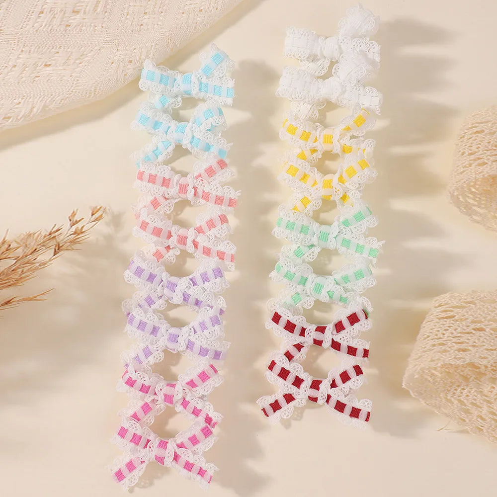 8pcs/set Ins Sweet Cute  Bows Hair Clip Fresh Printing Checkered Hairgripes Lace for Girls Striped Yarn Barrette Gifts