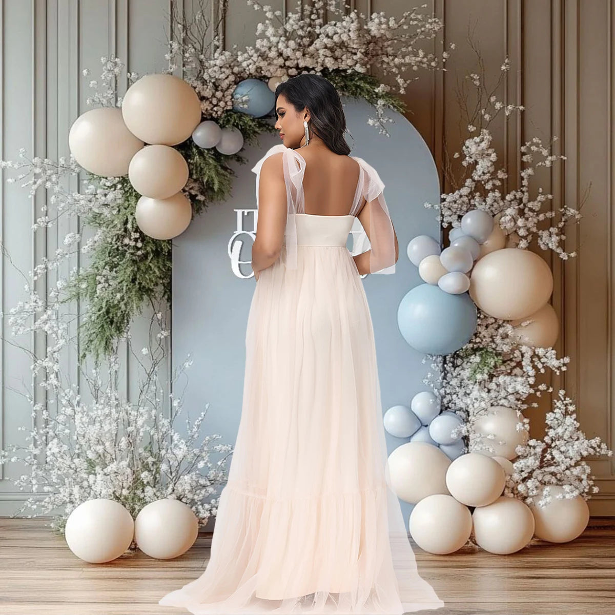 Maternity Summer Photography Dress Sleeveless Off Shoulder Soft Tulle Women Pregnancy Gown for Baby Shower Photoshoot
