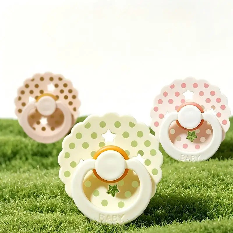 New 2pcs/pack Scalloped Edge Baby Soother Pacifier with Polka Dot, Star Design Baby Gift Cute Dummy with Cherry-round Nipple,