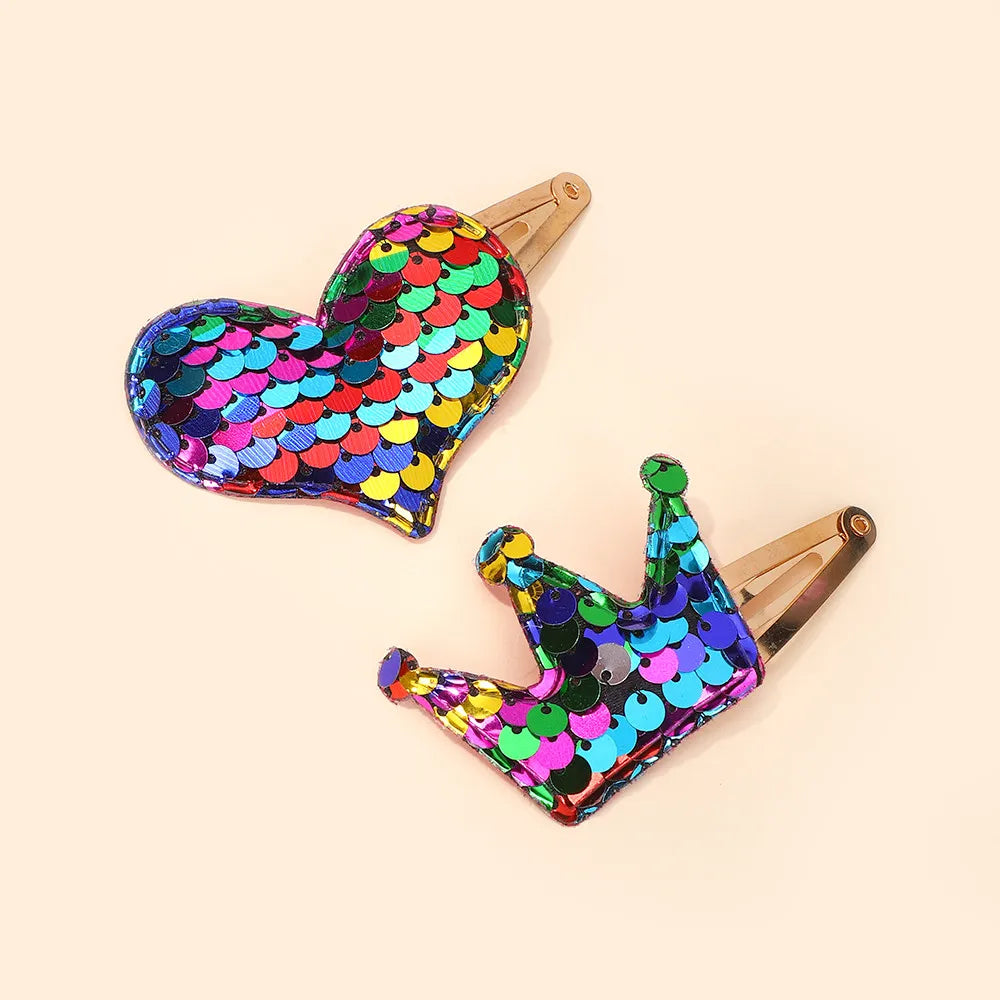 2Pcs Princess Sequin Star Heart  Hairpins Scale Cute for Girls Children Headwear Hairgrip Hair Clips Barrettes Hair Accessories