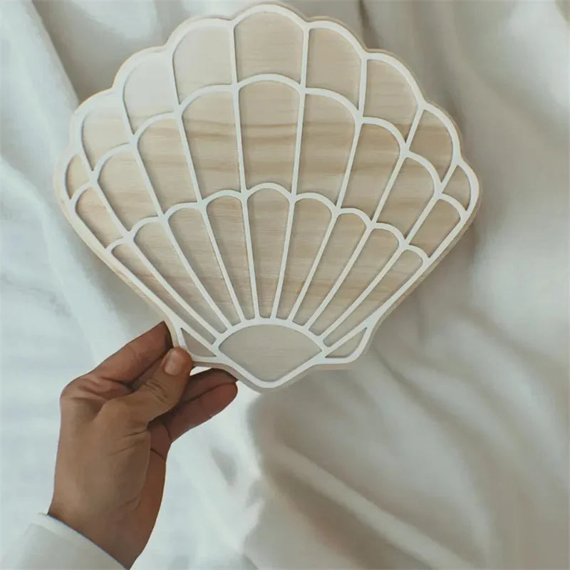 Bohemian Wooden Acrylic Shells and White Mermaid Home Decor Room Background Wall, Nautical Theme Shell Wall Decor for Boys and Girls Room