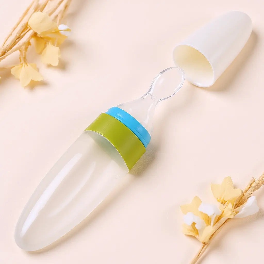 Silicone Baby Food Dispensing Spoon Soft Tip Infant Feeder Squeeze Spoon for Weaning Feeding Oatmeal Cereal Tableware