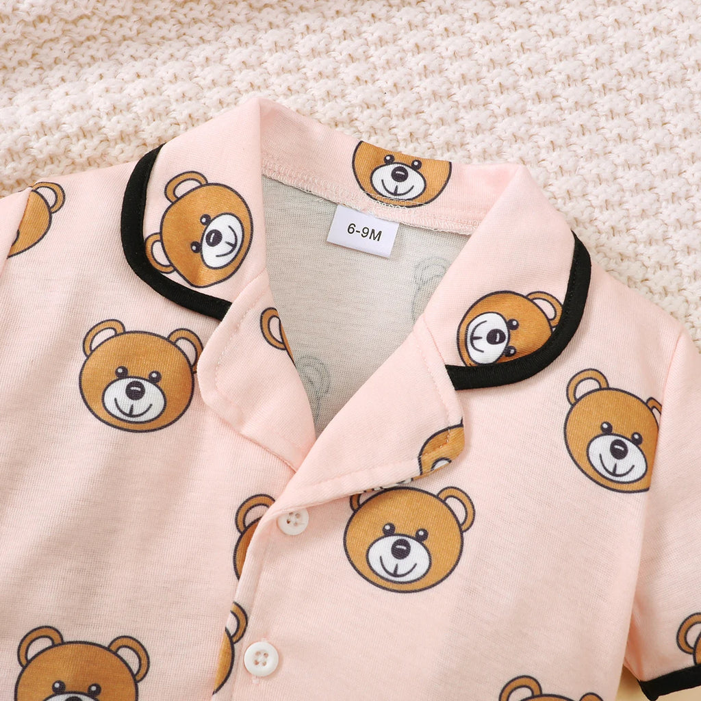 Children's Girls' Cartoon Pajamas Teddy Bear Strawberry print Short sleeved+Shorts 2Pcs/Set 0-3 Years old Cute Baby Girl Pajamas