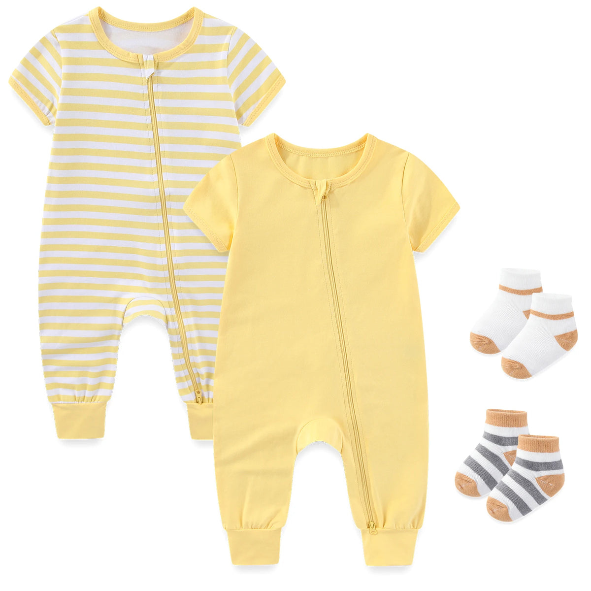 Simple Fashion Baby Unisex Jumpsuits Zipper Rompers 2 Pack Short Sleeve 0-24M Infant Clothes