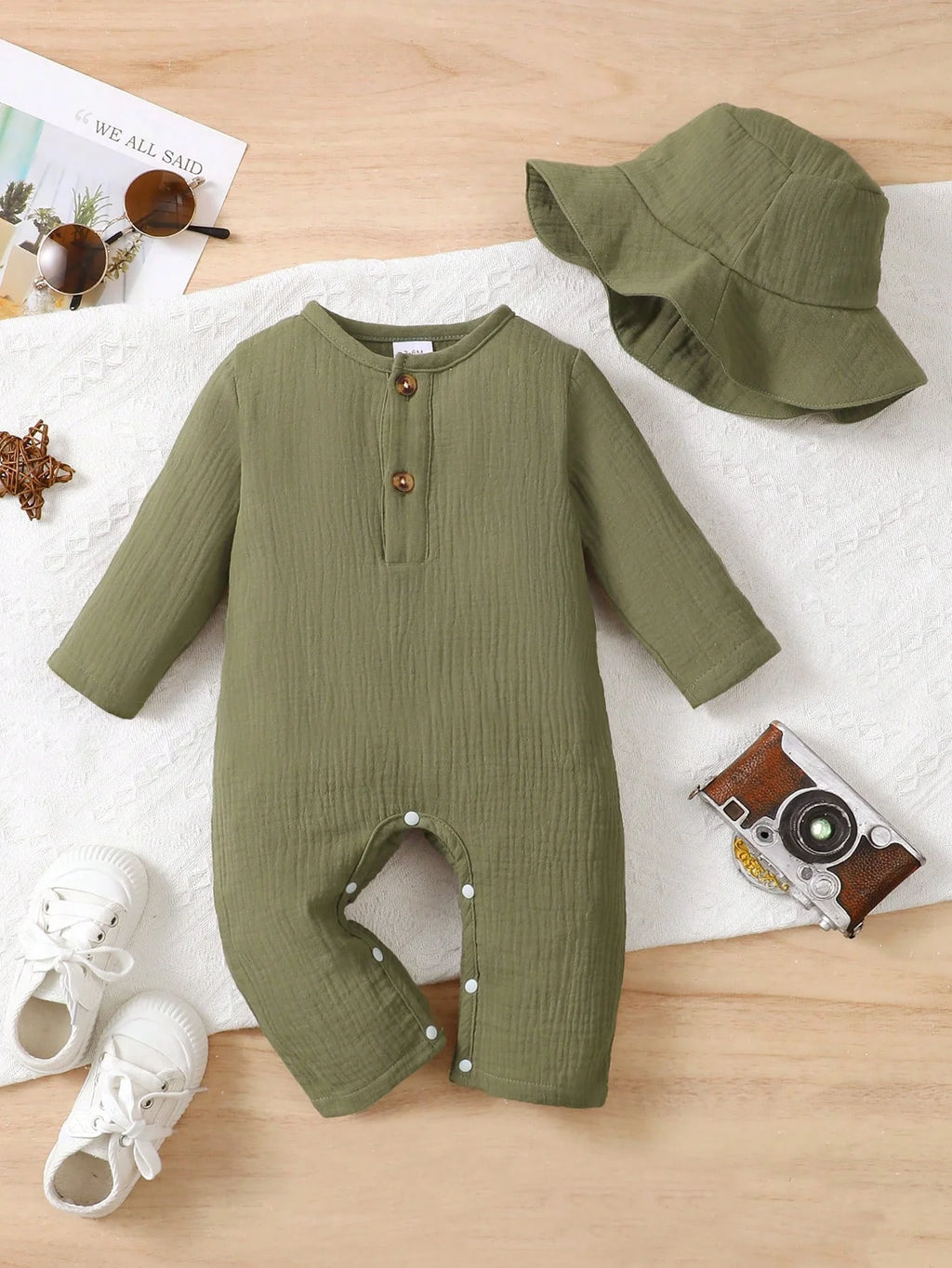 2Pcs Newborn Baby boy Bodysuit  pure Cotton Long sleeved jumpsuit+Hat set for 0-18 Month old Baby boy Spring Autumn Jumpsuit