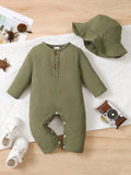 2Pcs Newborn Baby boy Bodysuit  pure Cotton Long sleeved jumpsuit+Hat set for 0-18 Month old Baby boy Spring Autumn Jumpsuit