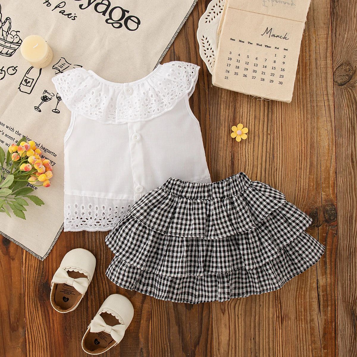 2pc/Set Girls' Suit Summer Bow And Plaid Lace Trim Short Sleeve Casual Toddler Girl Clothes Cute Simple Children Clothes