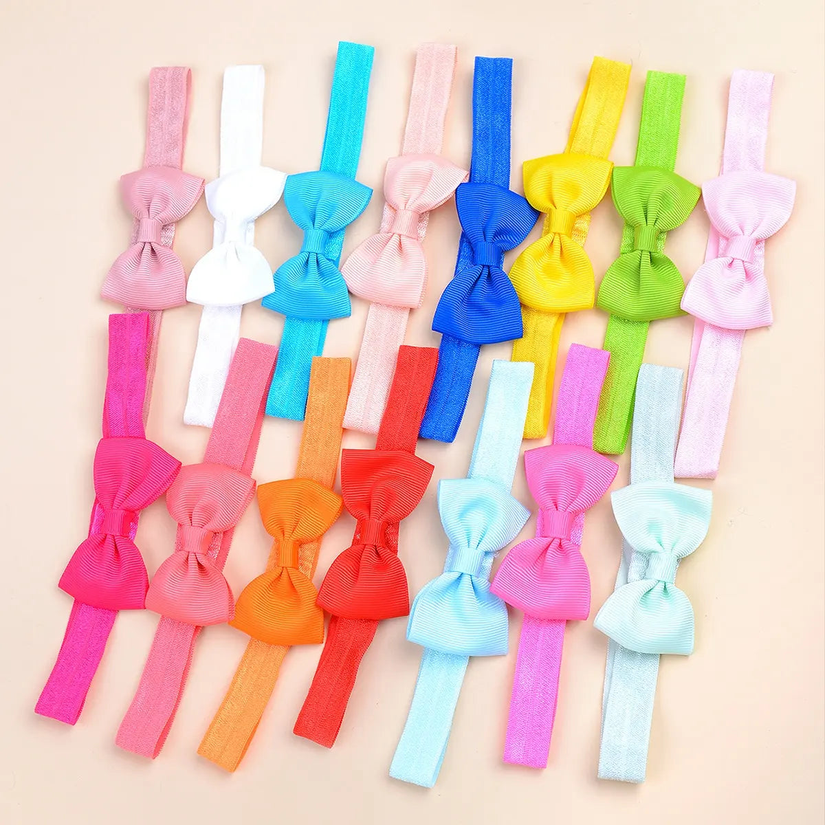15Pcs/set Solid Color Grograin Ribbon Bowknot Headband for Girls New Headwear Elastic Hair Bands Infant Kids Hair Accessories