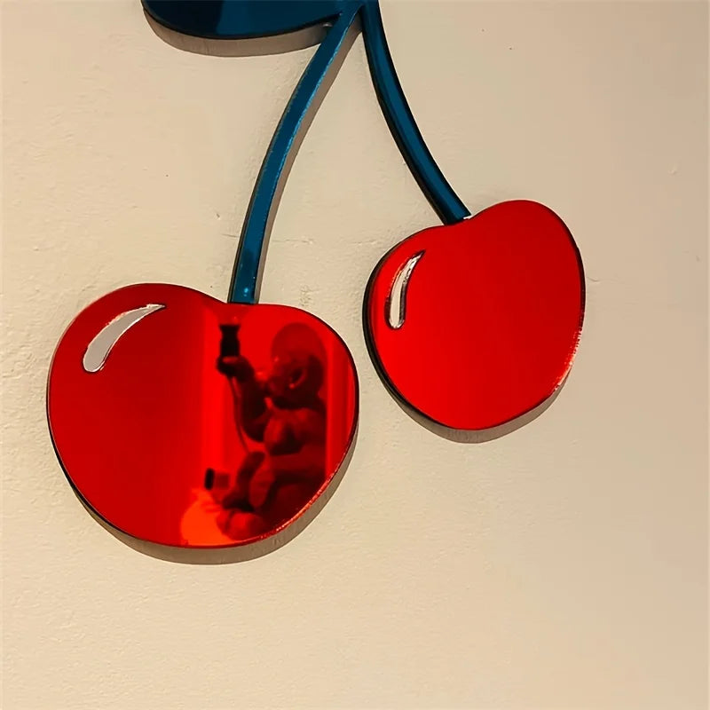 Ins Nordic Style Cute Little Cherry Wall Decoration Mirror, Creative Wall Mirror for Girls' Rooms, Used in Hallways, Living Rooms, Bedrooms, Bathrooms, Home Decorations