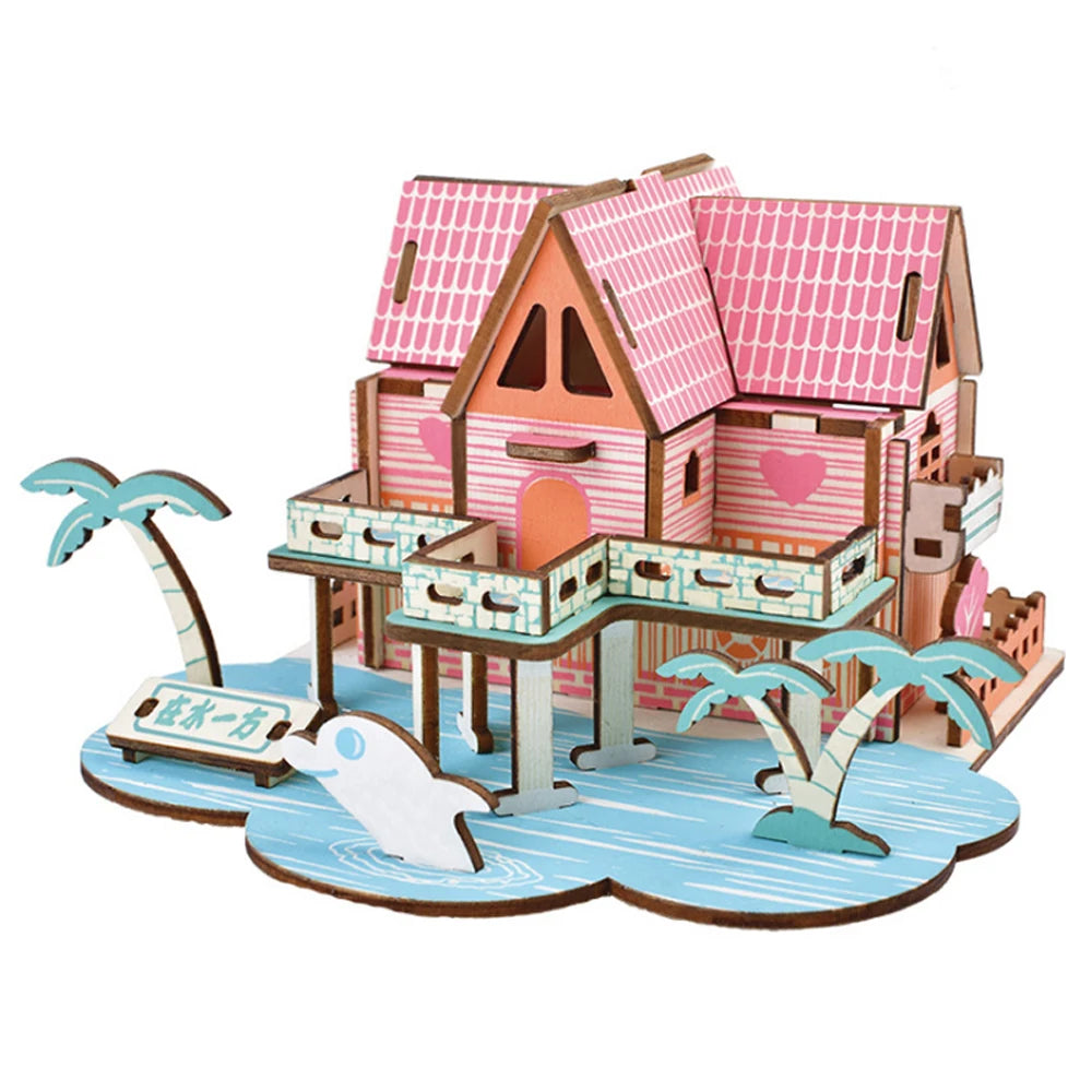 Handmade Wooden 3D Jigsaw Puzzle Game DIY Assembled Building Model Educational Early Childhood Toy for Kids Room Decoration Gift