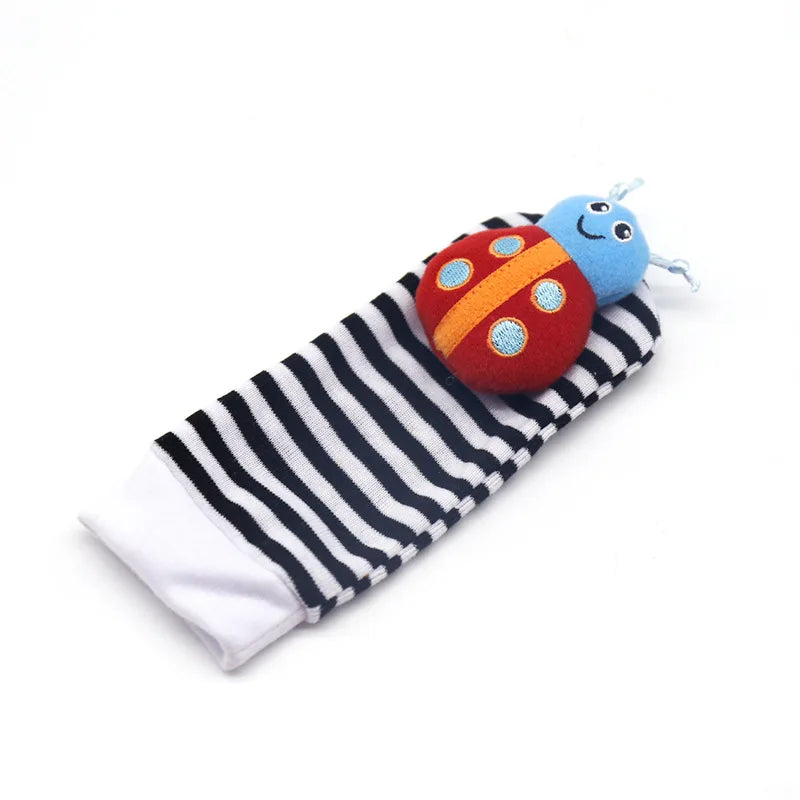 4Pcs Baby Toy 0-12 Months Baby Rattles Toys Animal Socks Wrist Strap +Rattle Baby Foot Socks Bug Wrist Strap Toddler Socks