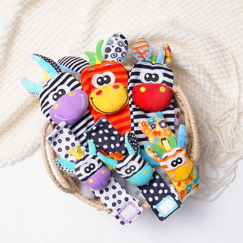 Newborn Baby Cute Stuffed Animals Baby Rattles Soft Socks Wristband Set Baby Rattles Toys Make Sounds Games For Babies